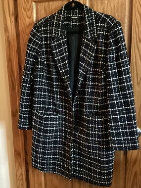 Avenue Black and White Windowpane Blazer Coat